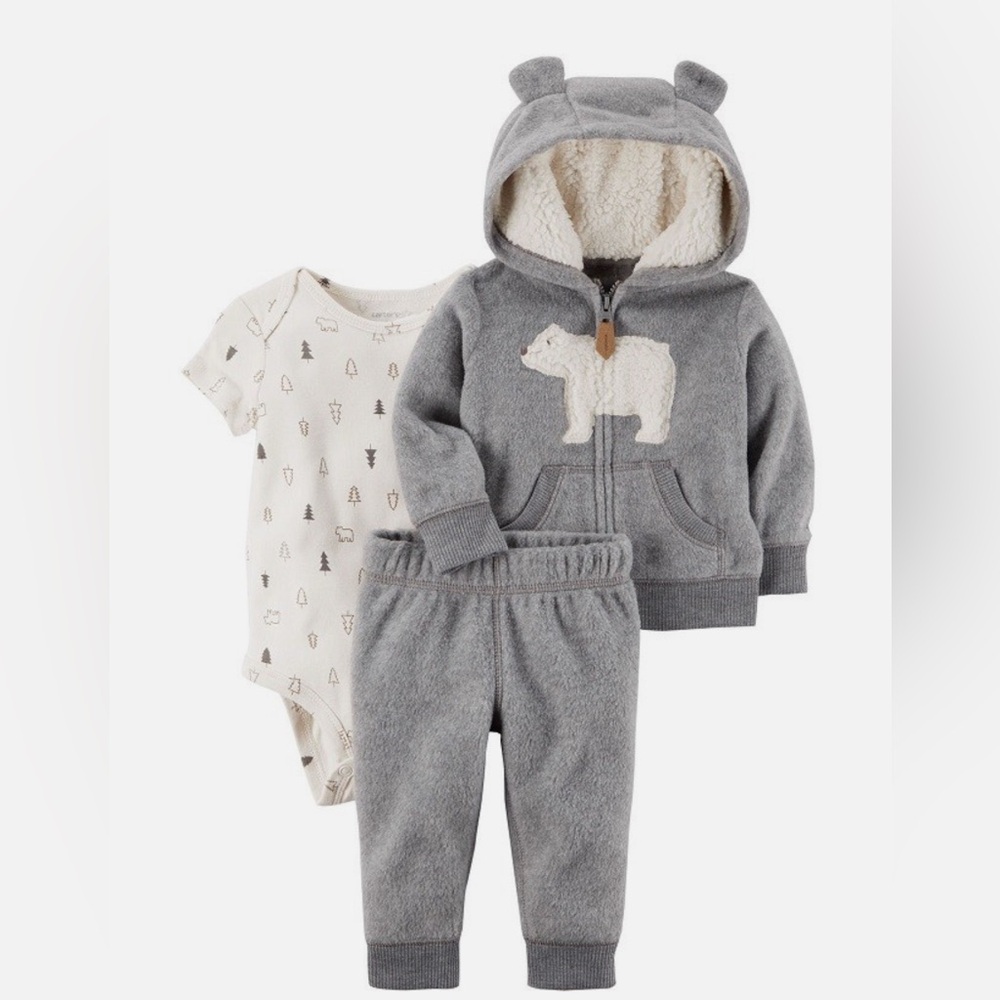 Carter's Fleece Grey Sweat suit with polar bear